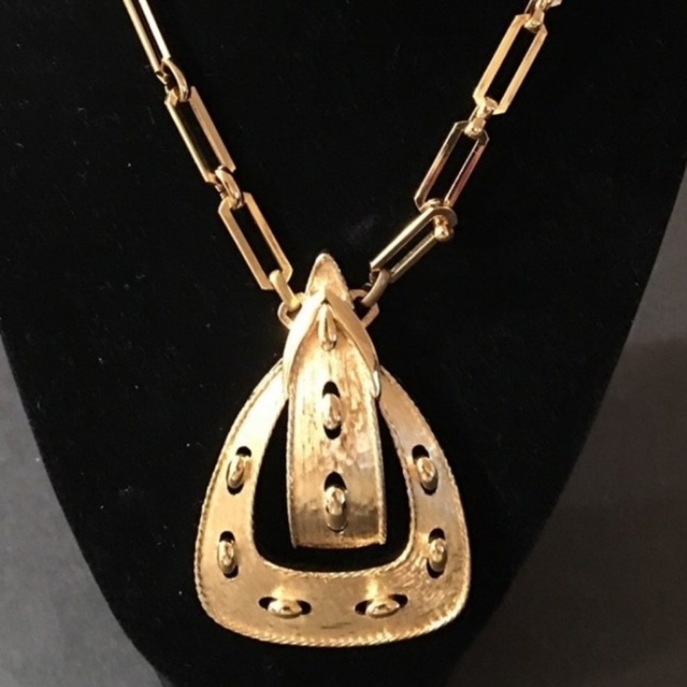 Vintage Monet Matte Gold Belt Buckle Pendant Necklace EUC